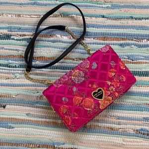 Betsey Johnson Satin Floral Quilted Purse